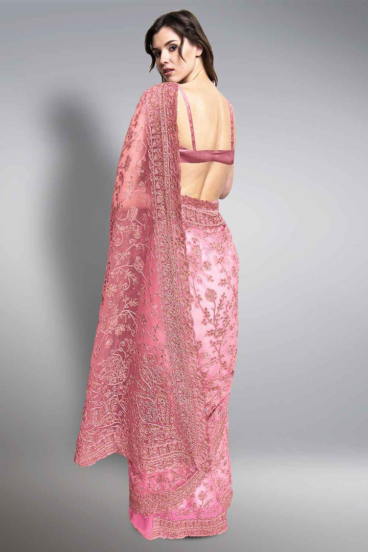 Baby Pink Net Saree