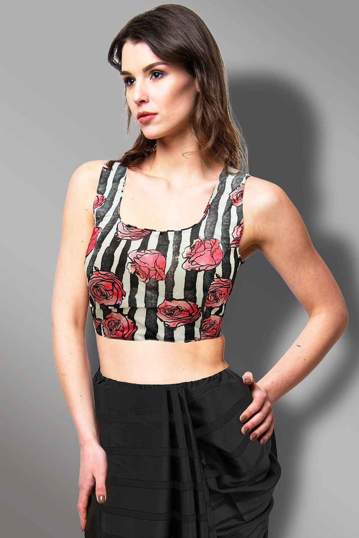 Black and White Floral Blouse