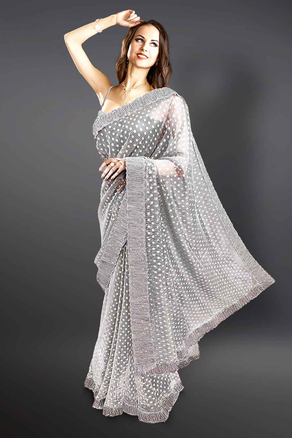 Grey Silver Saree