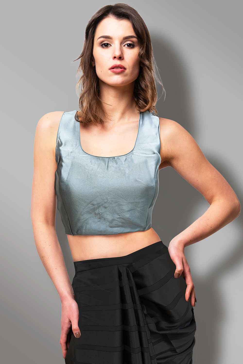 Grey Sleeveless Blouse