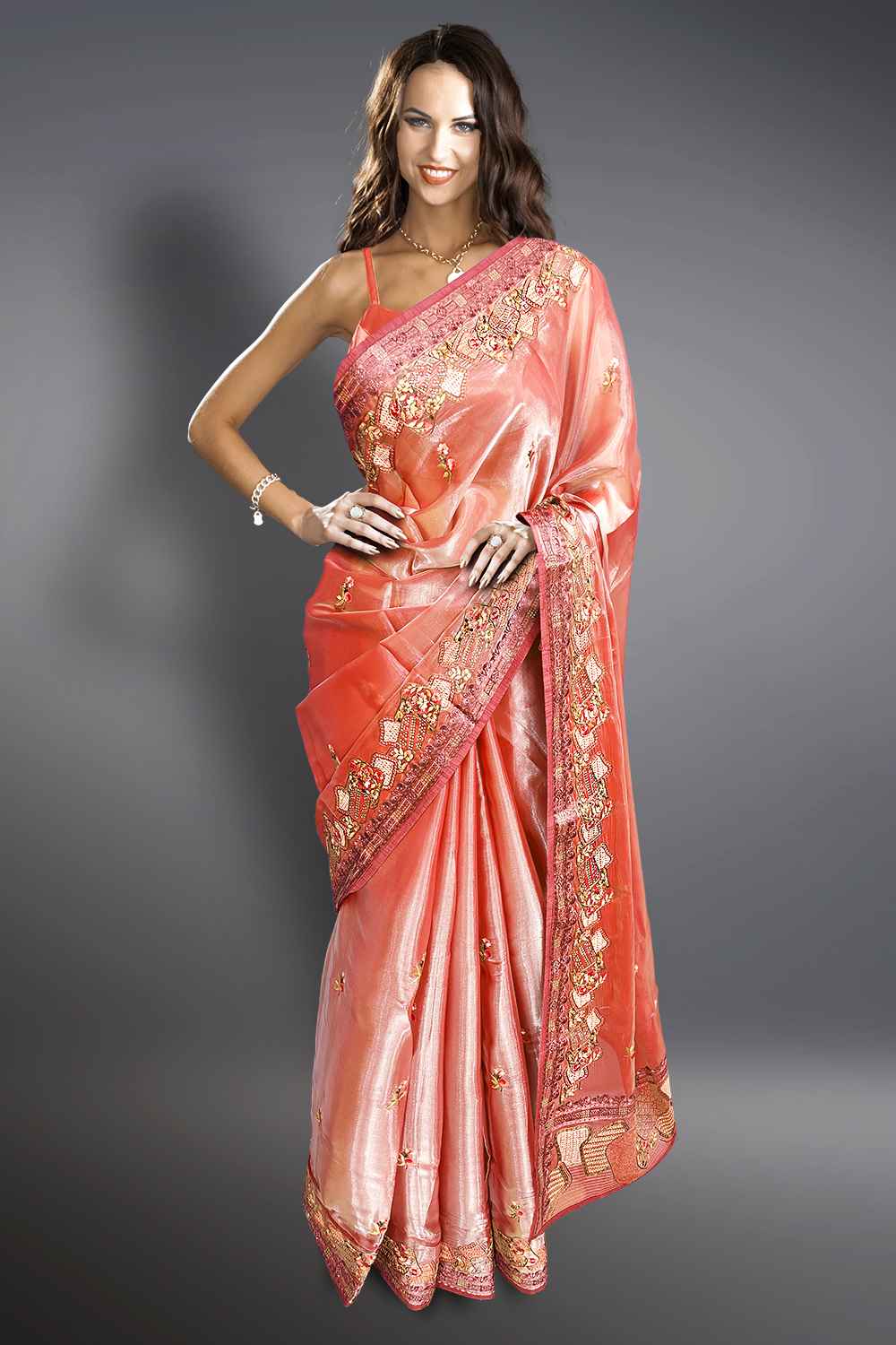 Peach Colour Wedding Saree