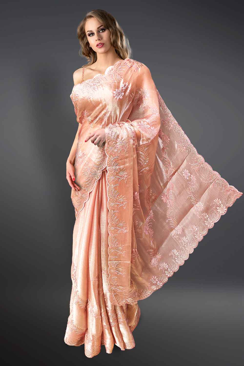 Peach Organza Saree