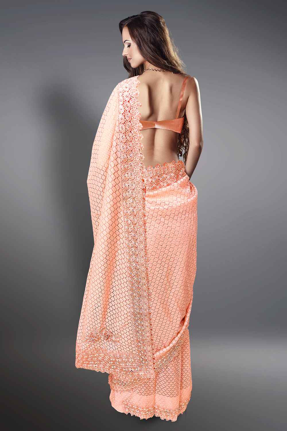 Peach Party Wear Saree