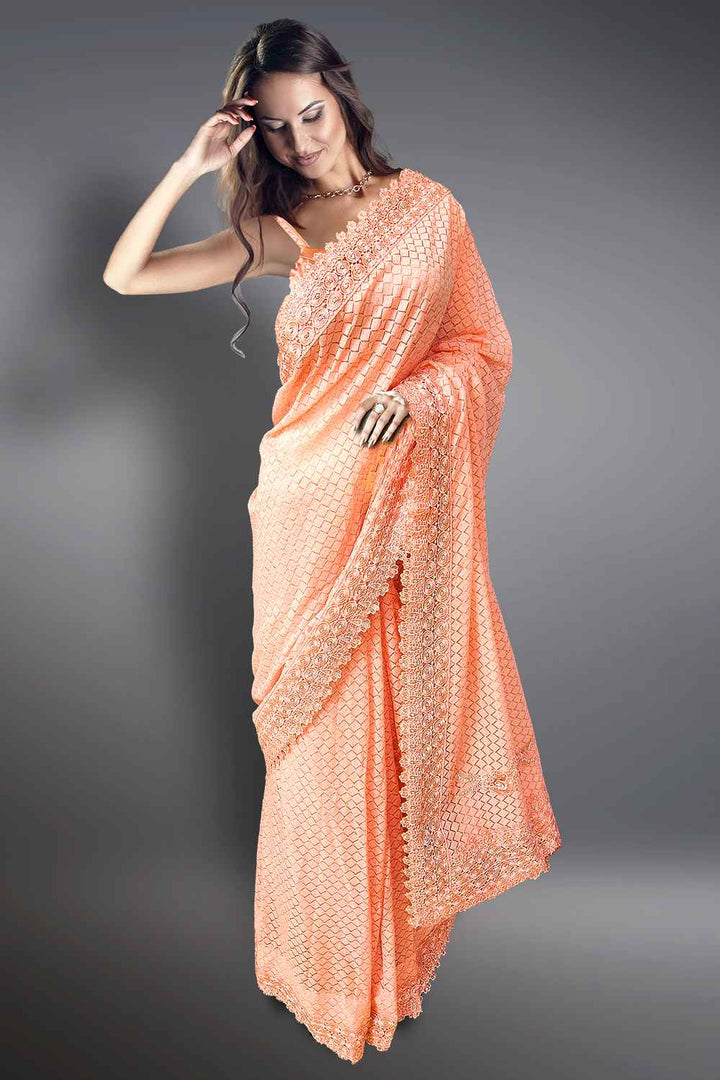 Peach Party Wear Saree