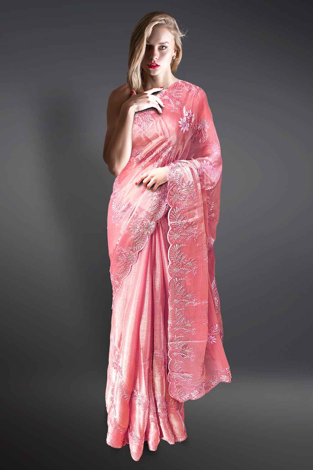 Pink Embroidered Saree