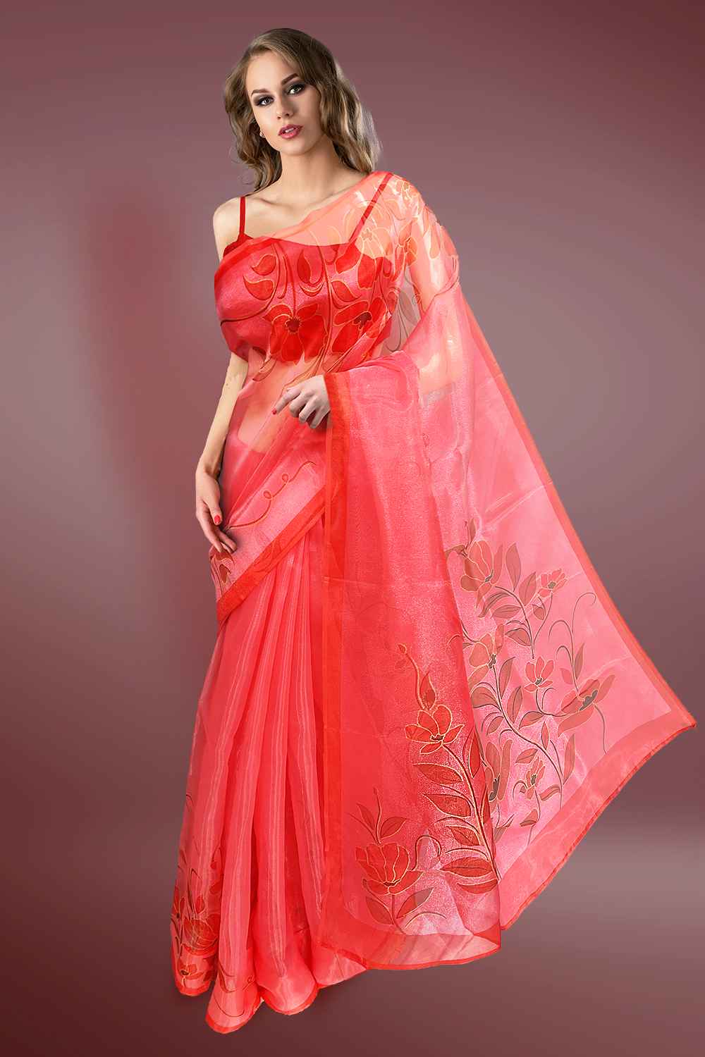 Pink Floral Saree