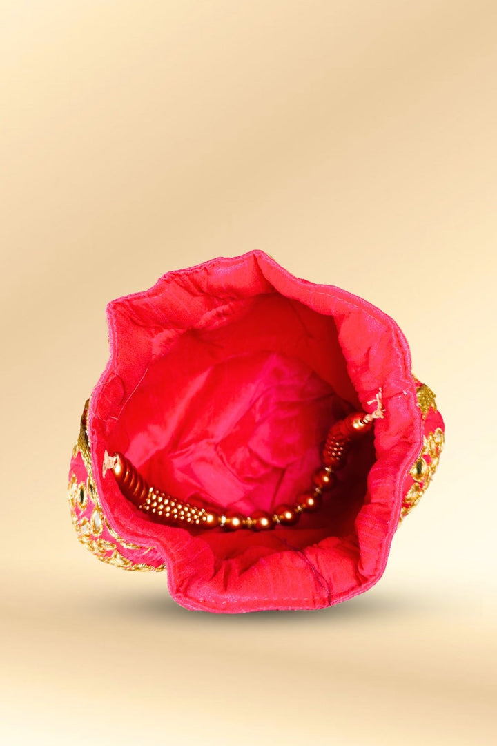 Pink Mirror Work Potli Bag
