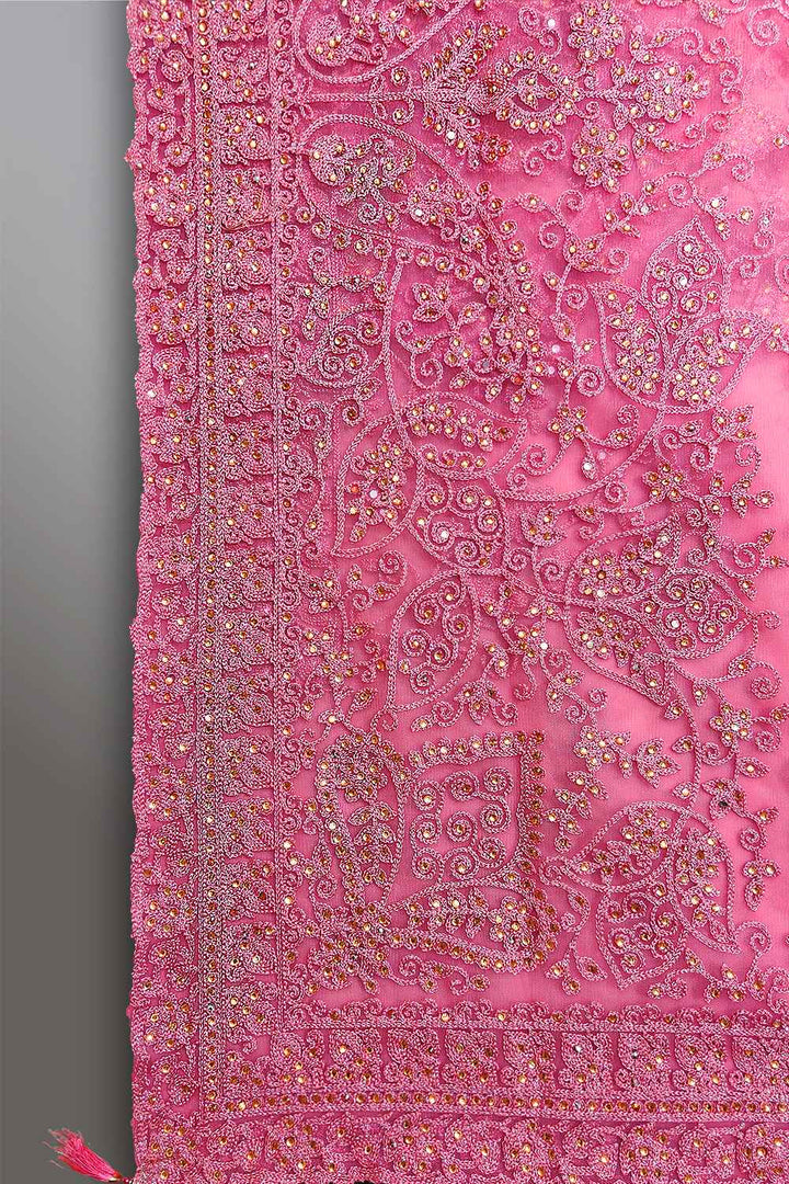 Pink Net Saree