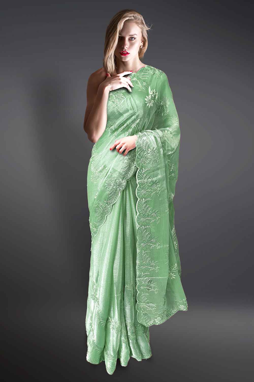 Pista Green Saree