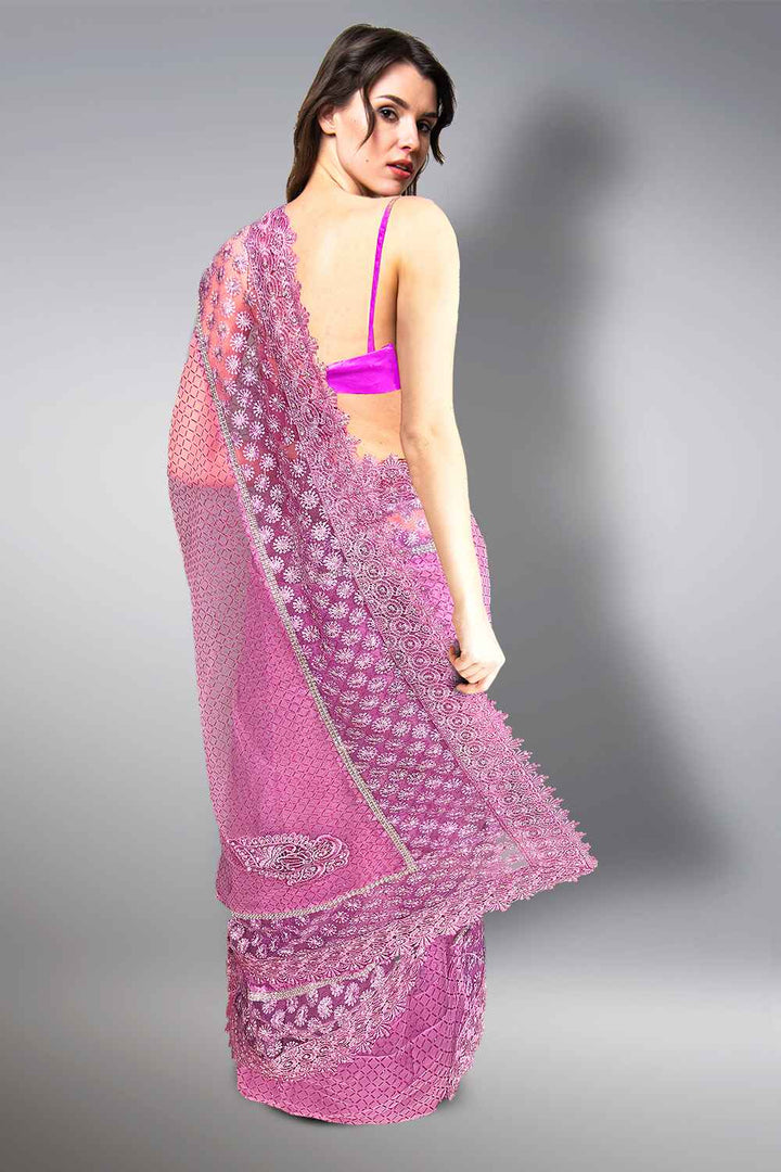 Purple Net Saree
