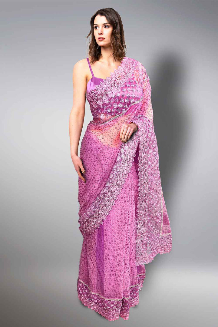 Purple Net Saree