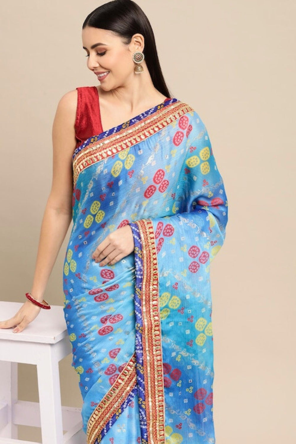 blue bandhani saree - sky blue bandhani saree 