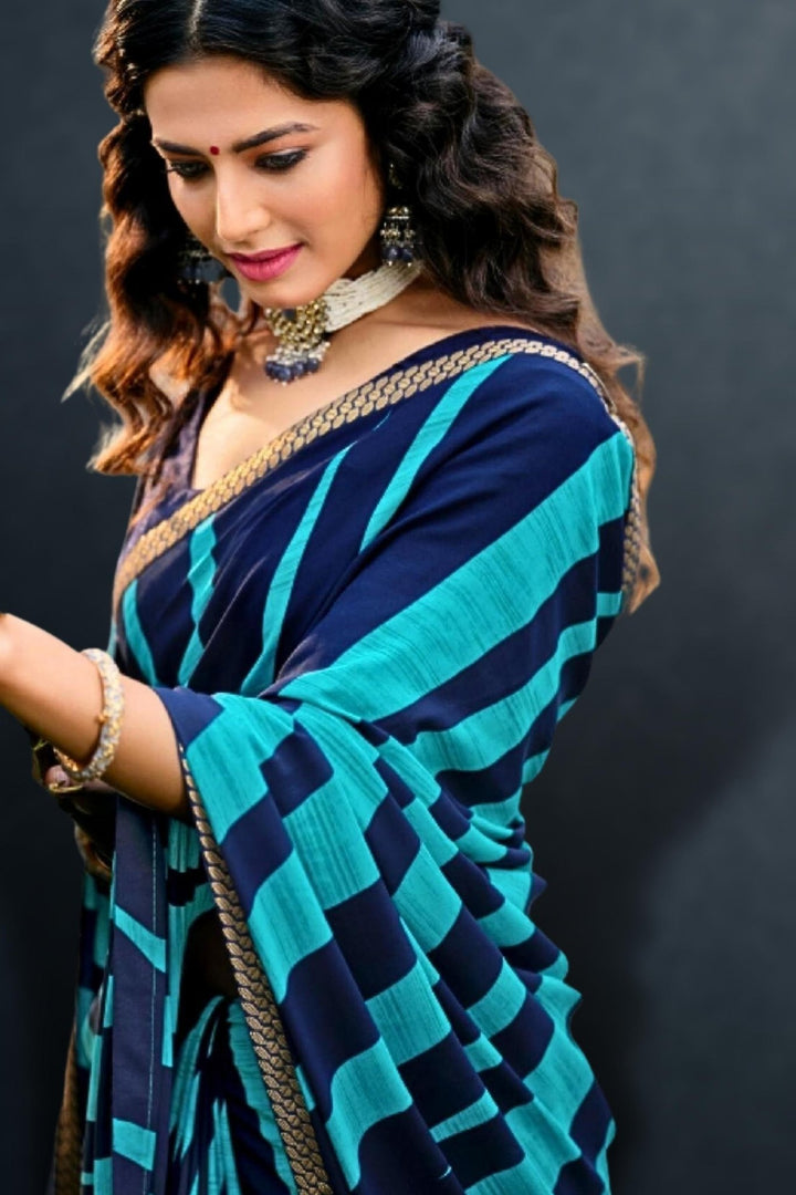 blue georgette saree - navy blue georgette saree - royal blue georgette saree