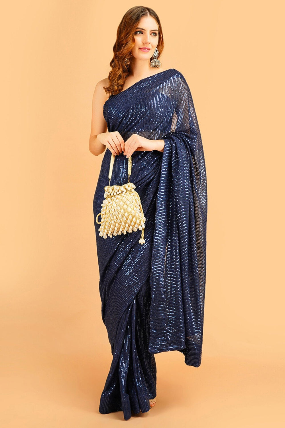blue net saree - navy blue net saree