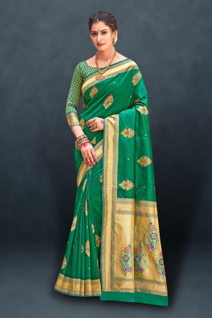 green banarasi saree