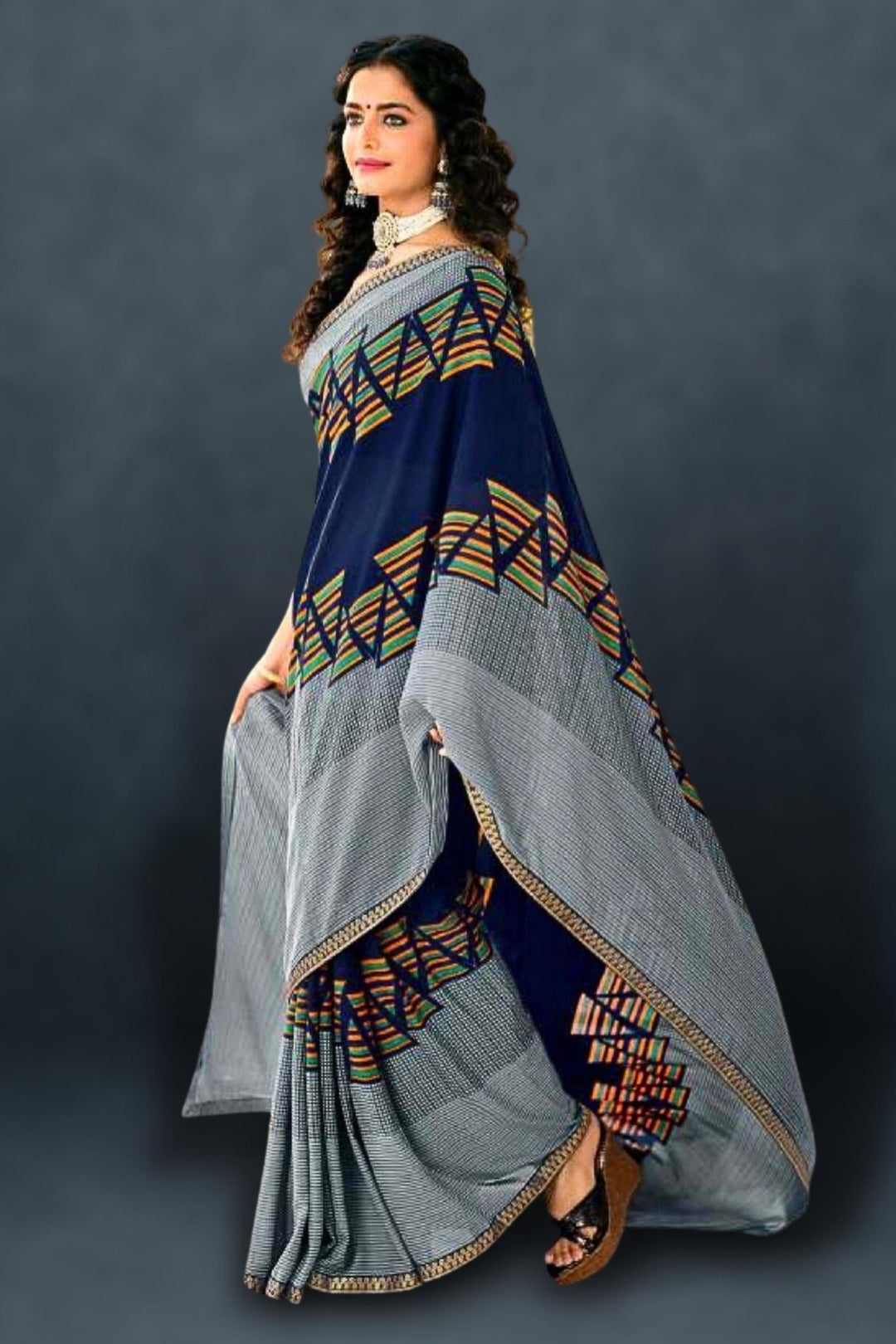 grey georgette saree