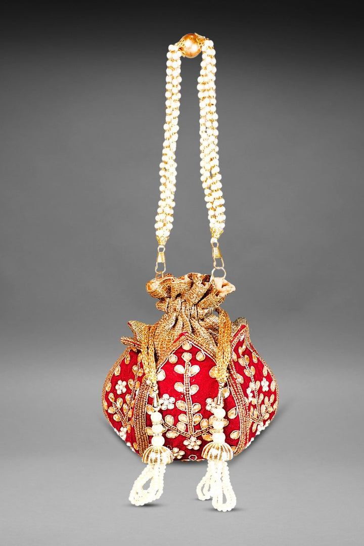 Maroon Lotus Potli Bag