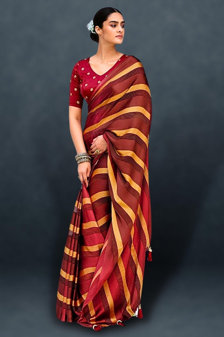 maroon satin saree - satin maroon saree -  satin saree maroon -  maroon satin silk saree