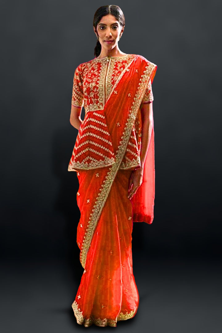 modern saree with long jacket - saree with coat