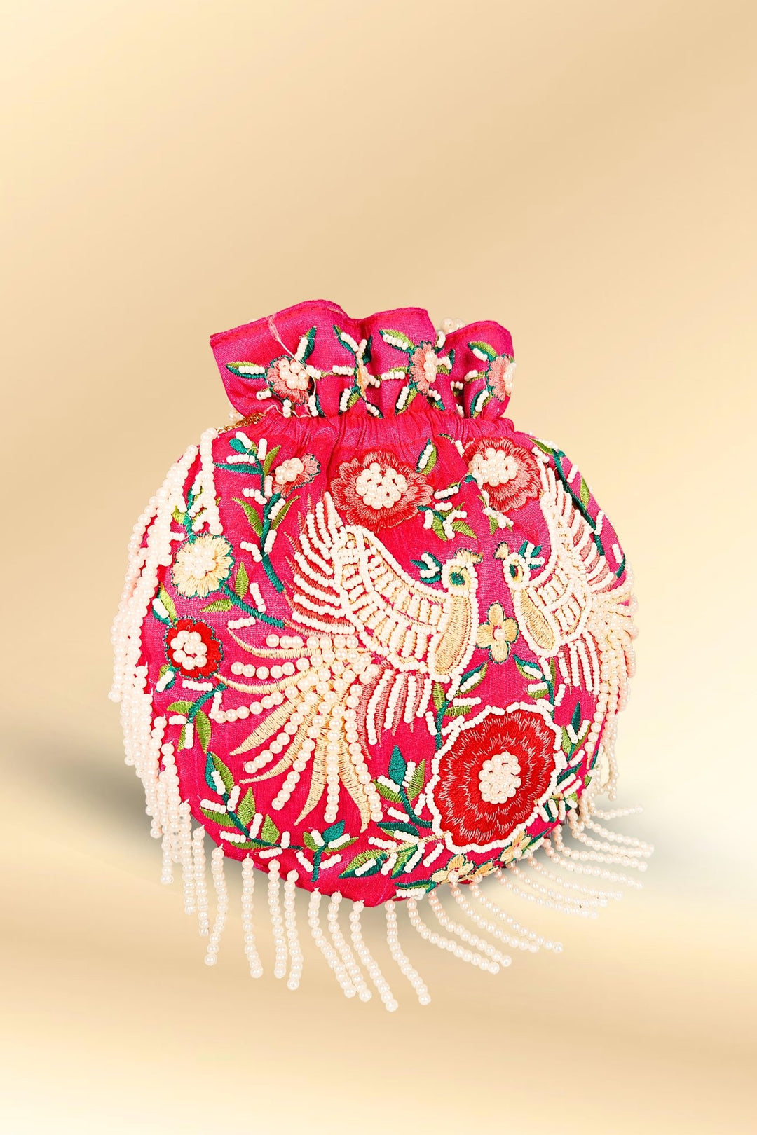 pink beaded potli bag