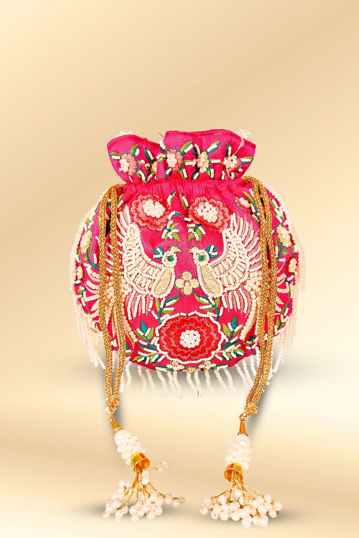 pink beaded potli bag