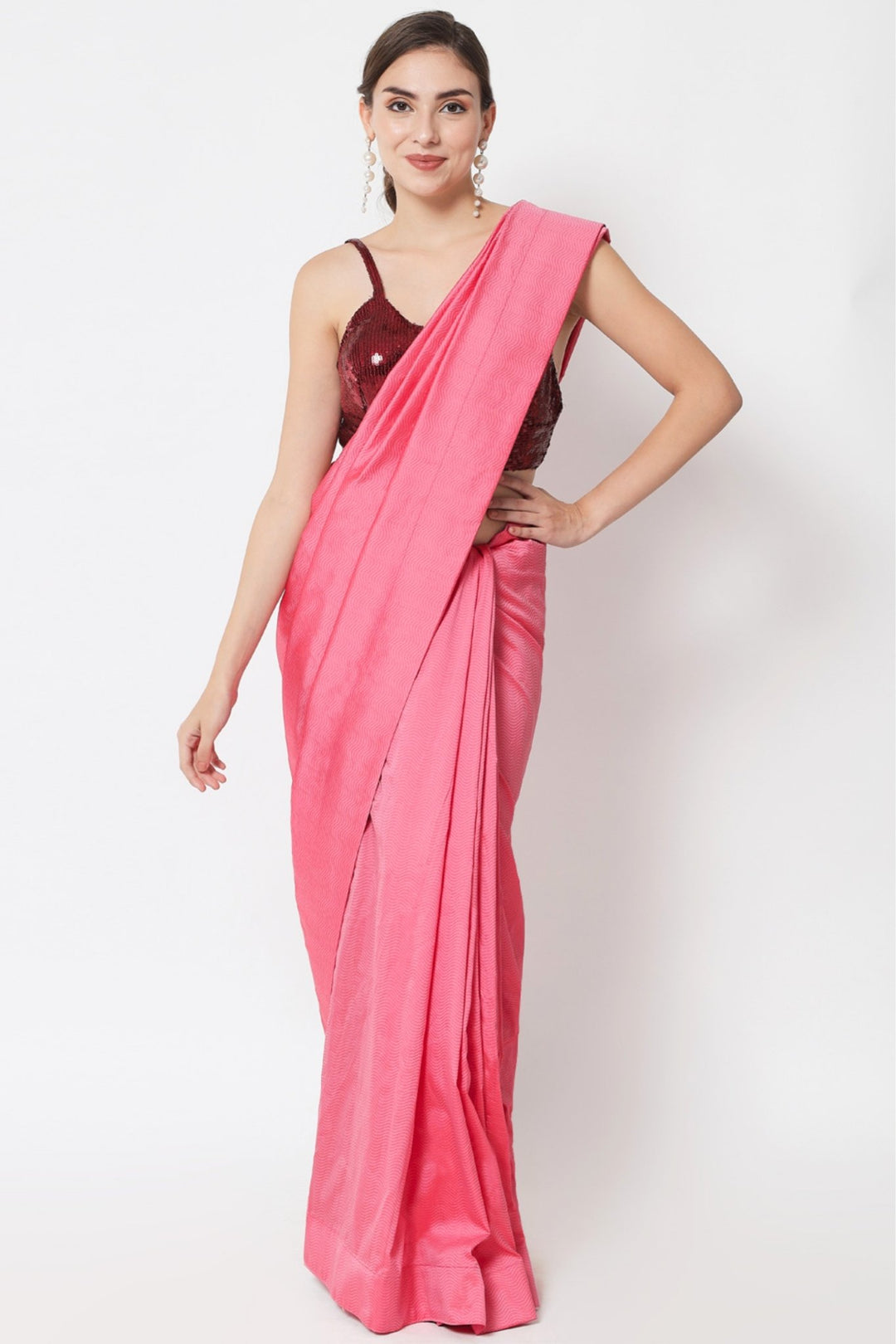 plain pink saree
