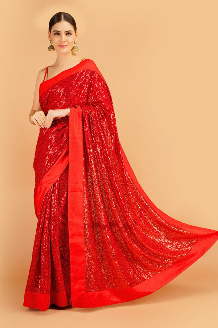 red designer saree