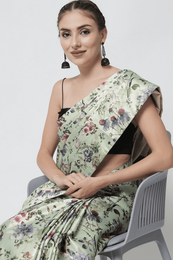 satin floral saree