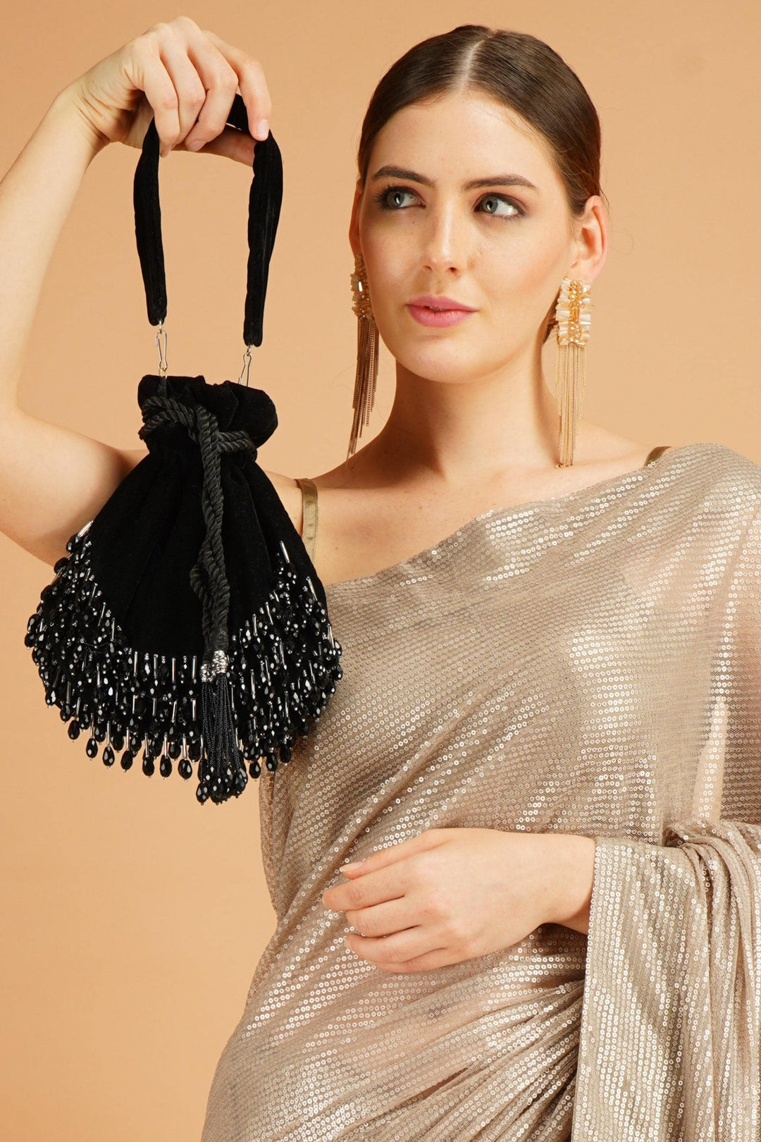 Celebrity Crystal Black Potli Bags - Sttylme