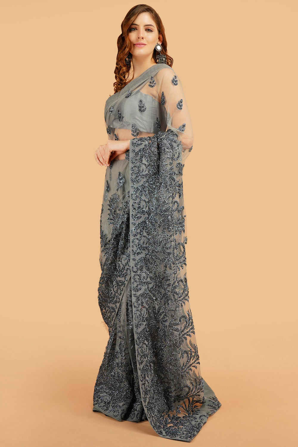 Sttylme - Miracle Grey Wedding Saree