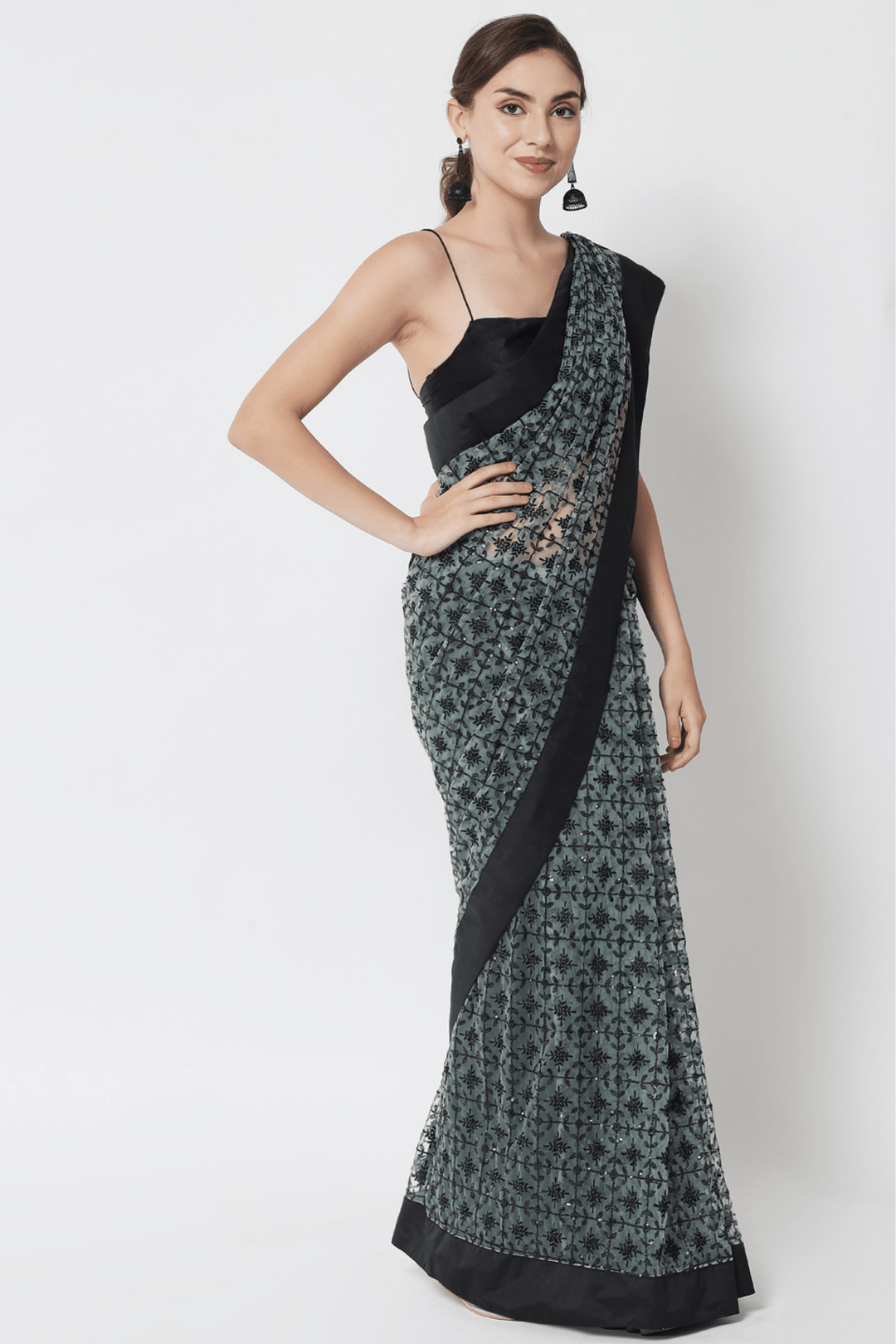 Sttylme - Miracle Green Sequin Saree