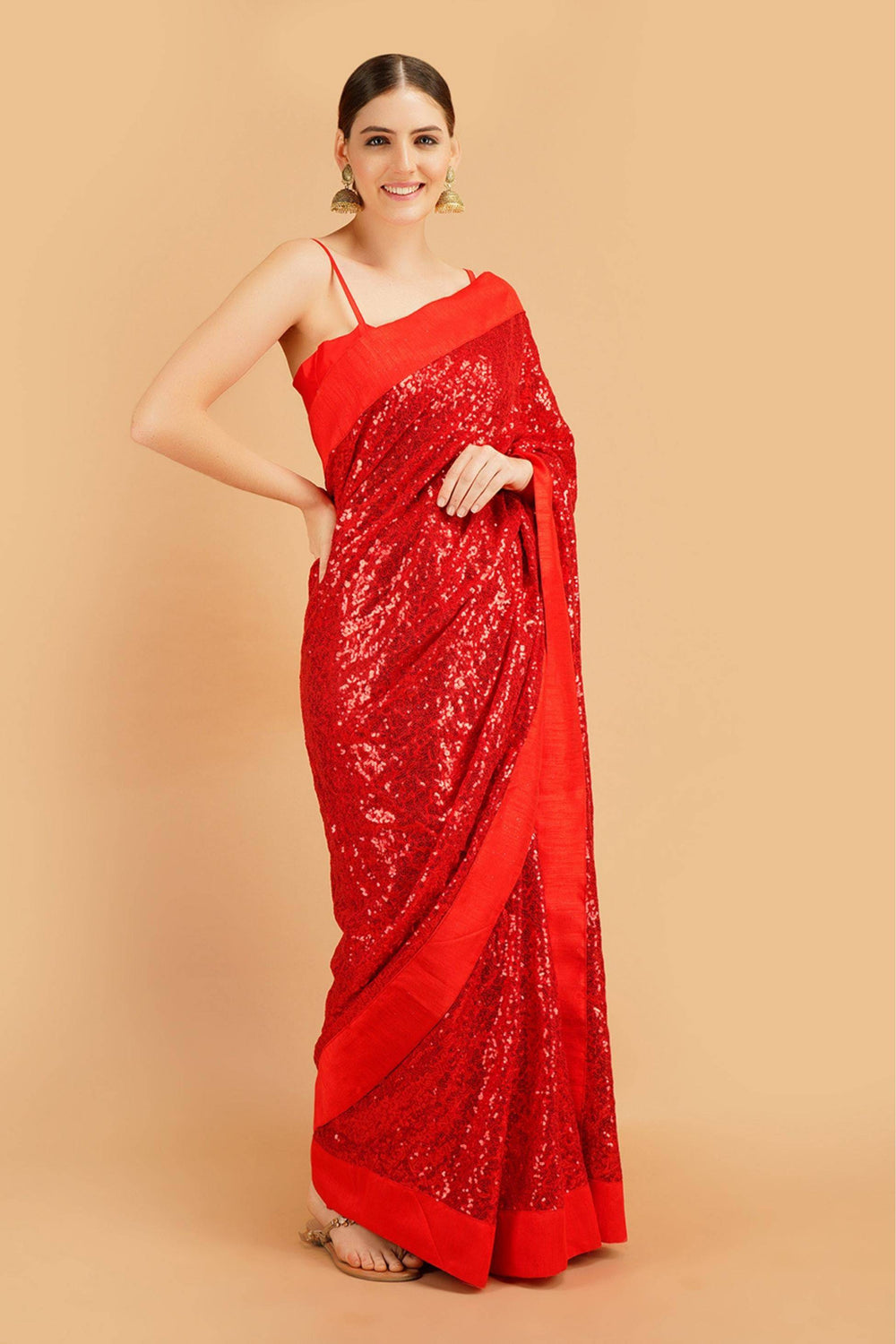 Sttylme - Perfectly Poised Red Sequin Saree